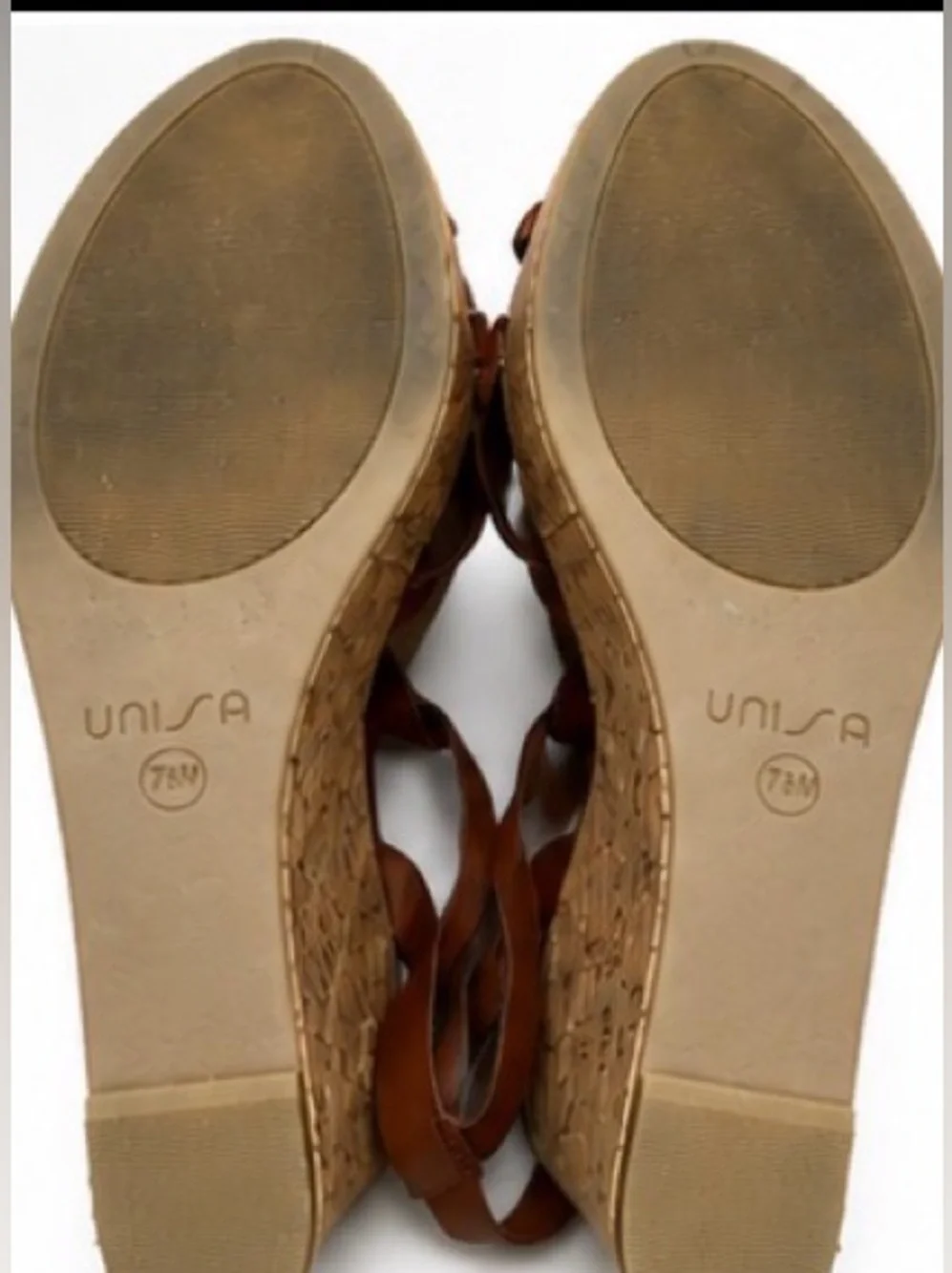 [Unisa] Brown Leather Cork Wedge Sandals - Women's Size 7.5M